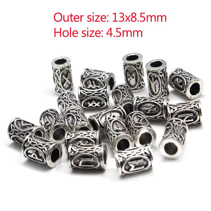 24pcs/Set Viking Rune Metal Spacer Beads Fit Beards or Hair Rune Vintage Big Hole Bead DIY Pendants Jewelry Making Accessories