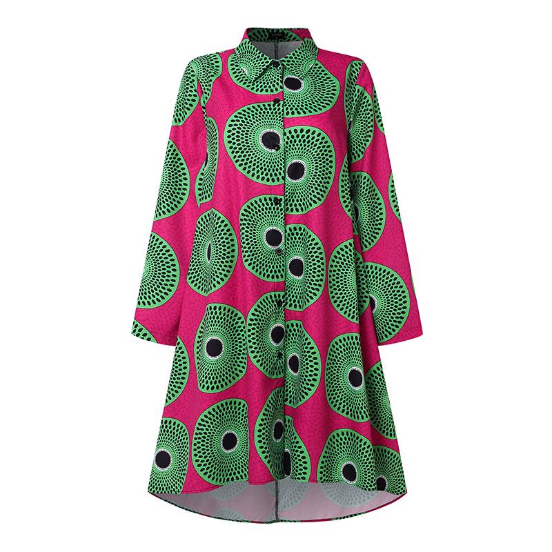 Oversized Women Lapel Neck Long Sleeve Floral Print Loose Casual Party Swing Dresses