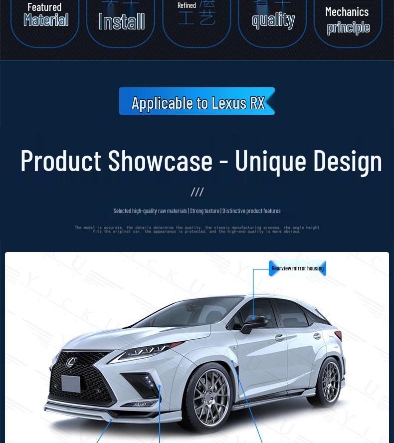 20-22 Lexus RX300 Carbon Fiber Body Kit: Front Lip, Fog Light Covers, Rear Lip, Fender Flares, Side Skirts