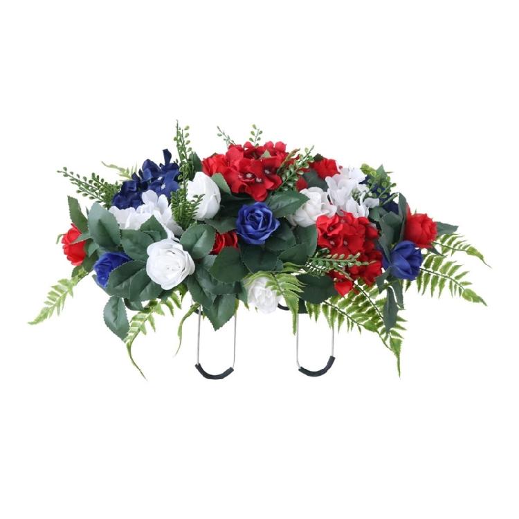 Memorial Grave Flower Saddles for Tombstone Artificial Cemetery Flower Bouquets with Vase for Graveyard Decoration