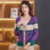 Autumn and Winter New Knitted Cardigan Women's Color Matching Fashion Bottoming Shirt Lazy Wind Sweater Jacket Top Women