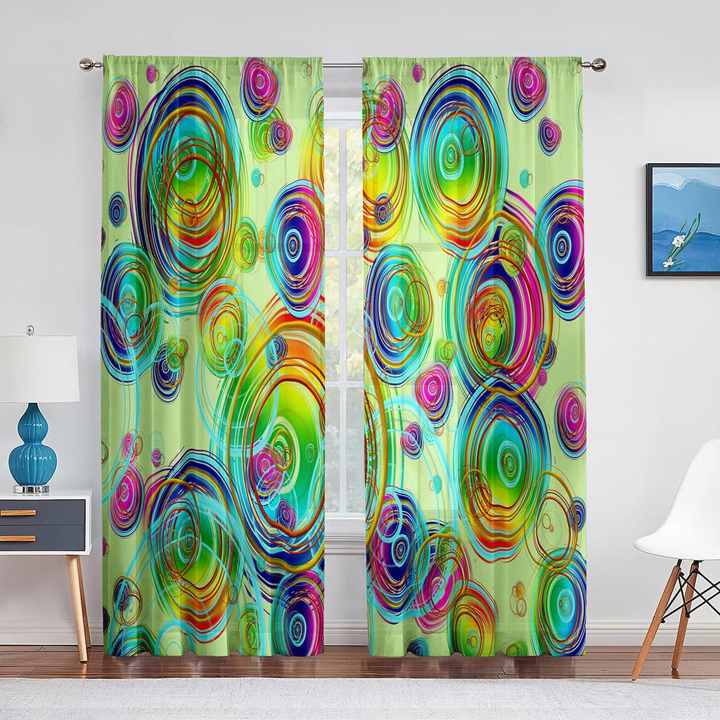 Geometry Koła Drukowana Woalowa Zasłona Paskowa Sztuka Linii Szyfonowa Tiulowa Zasłona Okienna Salon Sypialnia Kuchnia Draperia Dekoracja Domu