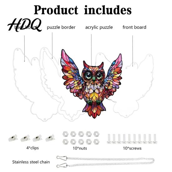 Puzzle Suncatcher Acrylic Owl Puzzle Colorful Rainbow Reflection Hanging Pendant No-Glue Relaxing