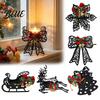 Holiday Home Decor Ornaments Black Metal Candle Holder Hollow Bow Sleigh Reindeer Bell Snowflake Tea Family Gathering Atmosphere Props Light