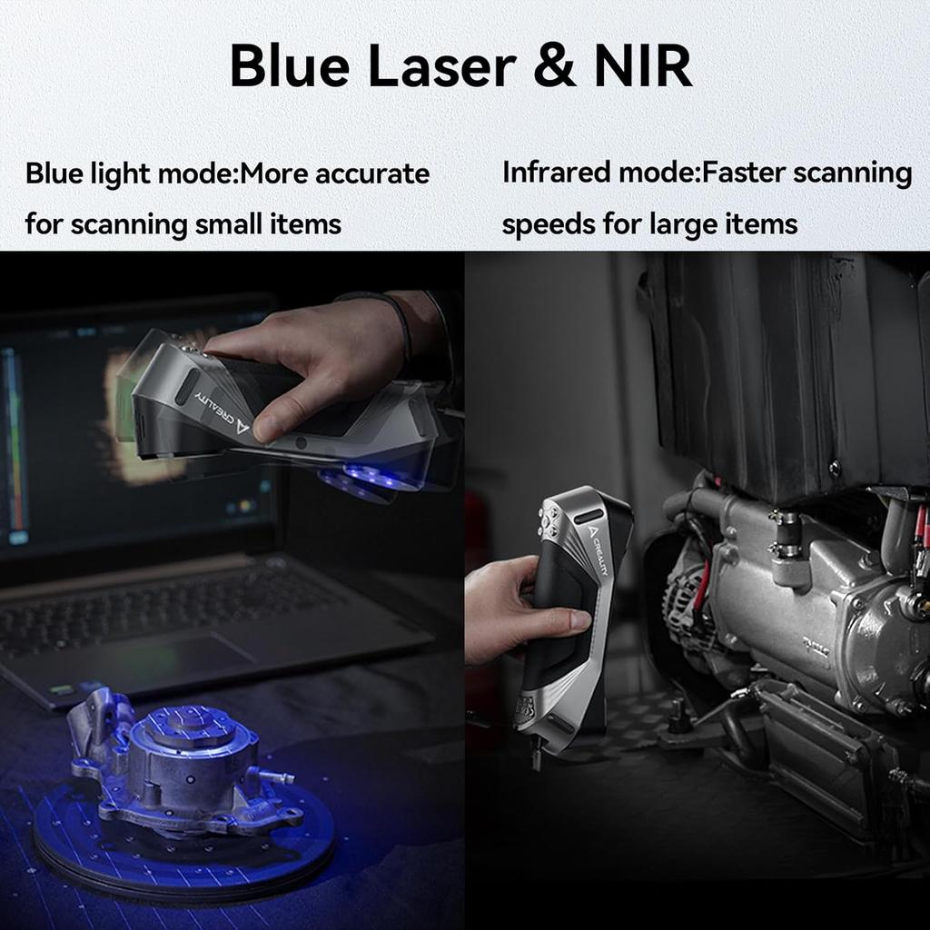 Creality CR-Scan Raptor 3D Scanner, 60fps Blue Laser and NIR, 0.02mm Accuracy, 24-bit Color