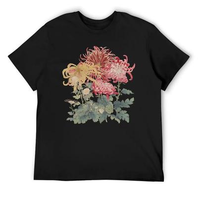 Vintage Japanese Hasegawa Flowers Illustration T-Shirt Basketball Graphic Tees Plus Sizes Mens Graphic T-shirts