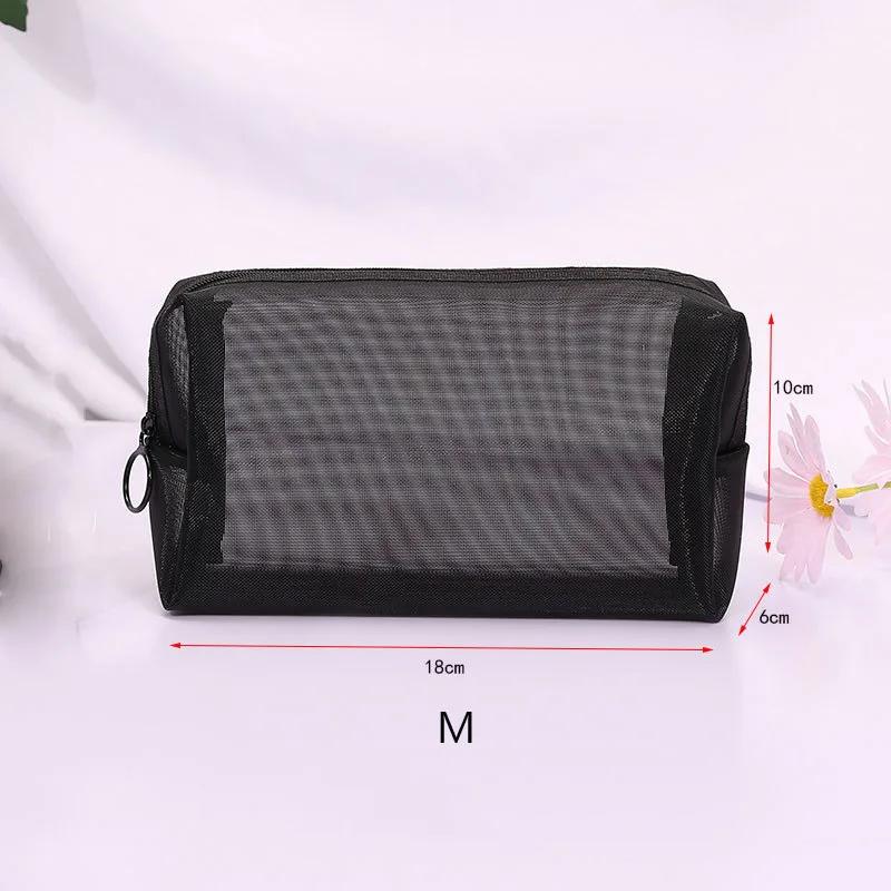 Toiletry Wash Make Up Bags Black Transparent Mesh Makeup Case Organizer Storage Pouch Women Travel Cosmetic Bag Casual Zipper