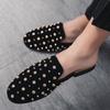 FashioNew Men Half Slippers Charm Punk rivet Loafers Casual Patent Leather Mules Moccasins Breathable Silver Black Driving Shoes