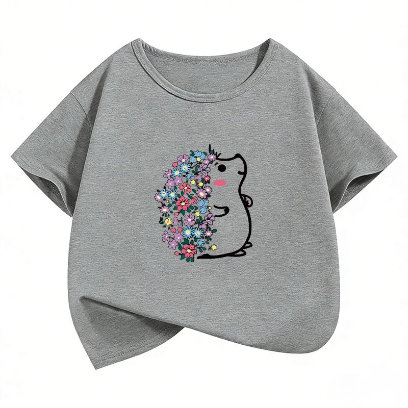 Harajuku Cute Hedgehog Tshirt Kids Anime Cartoon Tops Fashion Hedgehog Flower Clothing Short Sleeve Cartoon Boy Girl Tshirt Top