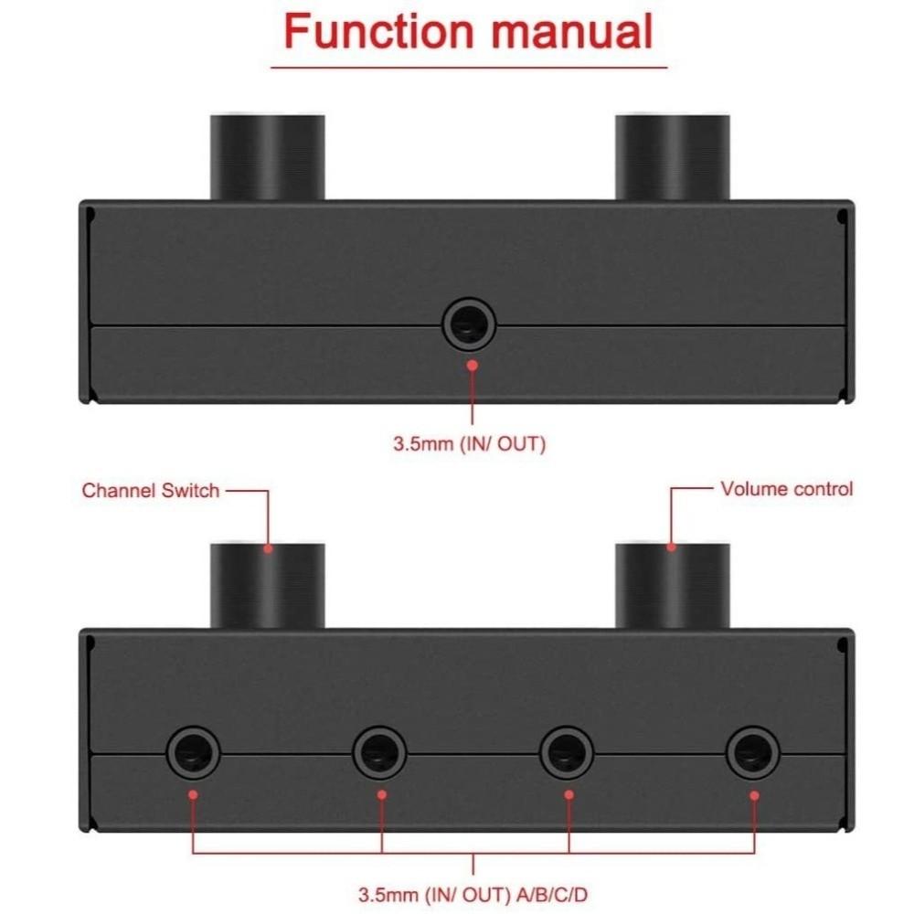 4 Way/2 Way Stereo Audio Switcher 2x1/1x2 4x1/1x4 with Mute Button Mini Headphone Switcher 3.5mm Portable