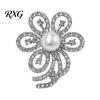 Suit Lapel Brooch Faux Pearl Rhinestone Flower Brooch, Hollow Floral Pin Durable for Wedding Bridal Shower, Women Girls Clothing Jewelry Accessories