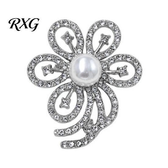 Suit Lapel Brooch Faux Pearl Rhinestone Flower Brooch, Hollow Floral Pin Durable for Wedding Bridal Shower, Women Girls Clothing Jewelry Accessories