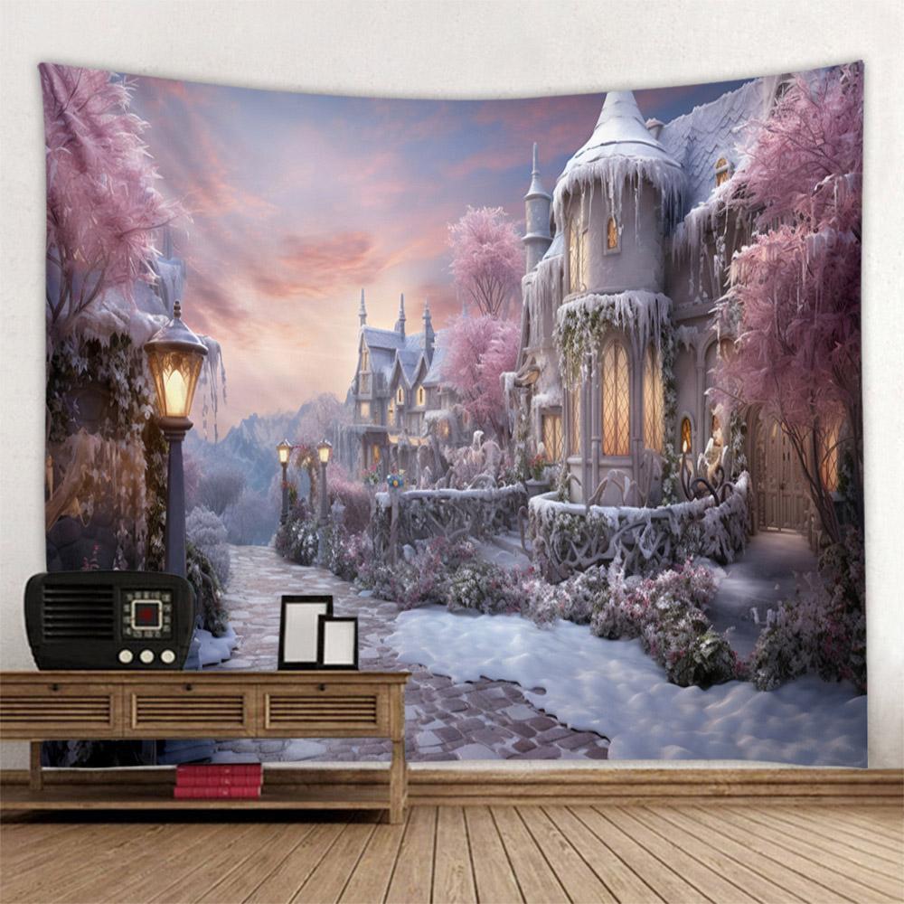 Landscape Oil Painting Tapestry Forest, Peacock, Castle, Dreamy Wall Hanging Cloth, Starry Sky Sunrise, Home Art Decoration