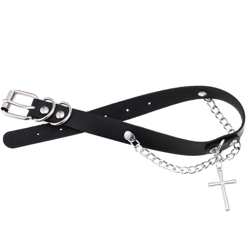 Role Play Choker Gothic Satan Inverted Cross Necklace Stainless Steel Pu Leather Cosplay Anime Necklaces Emo Goth Jewelry