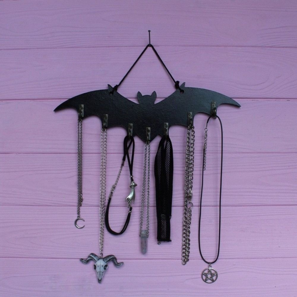 Retro Platzsparender Organizer Kleiderbügelständer Halloween Gotischer Schlüsselhalter Holzfledermaus Wandhaken Eingangsbereich