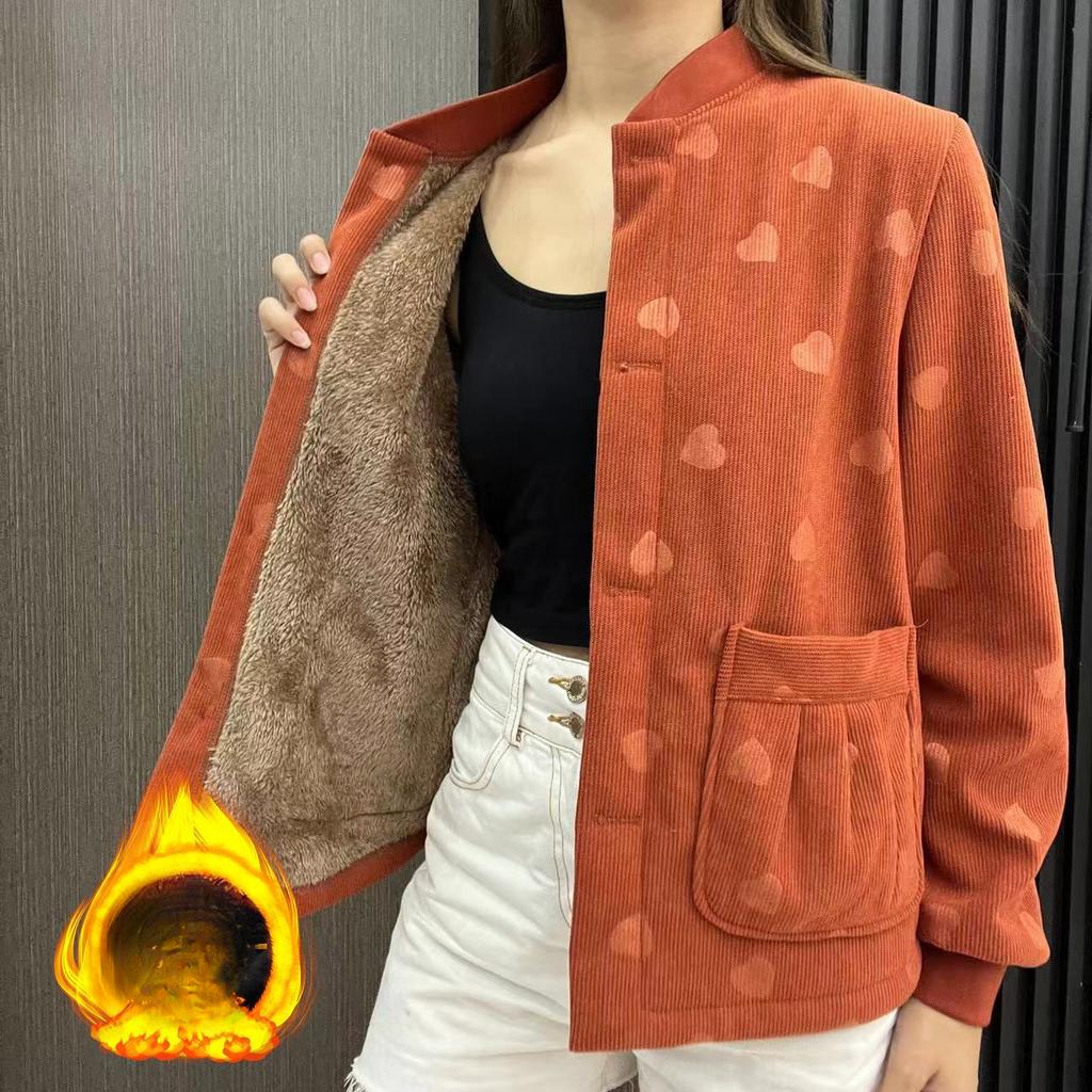 Casual Versatile Autumn Winter Mom's Fleece Lined Thickened Cotton Coat Middle Aged and Elderly Baseball Style Jacket