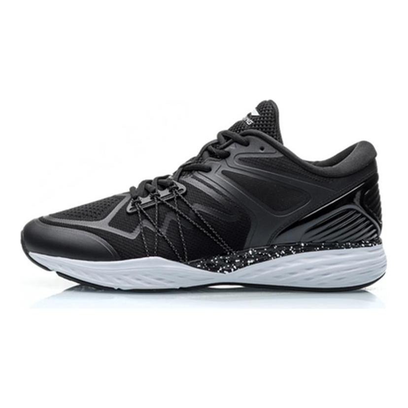 Li Ning Cushioning Slip Resistant Abrasion Resistant Low Top Running Shoes Men's Black White ARHP233-1