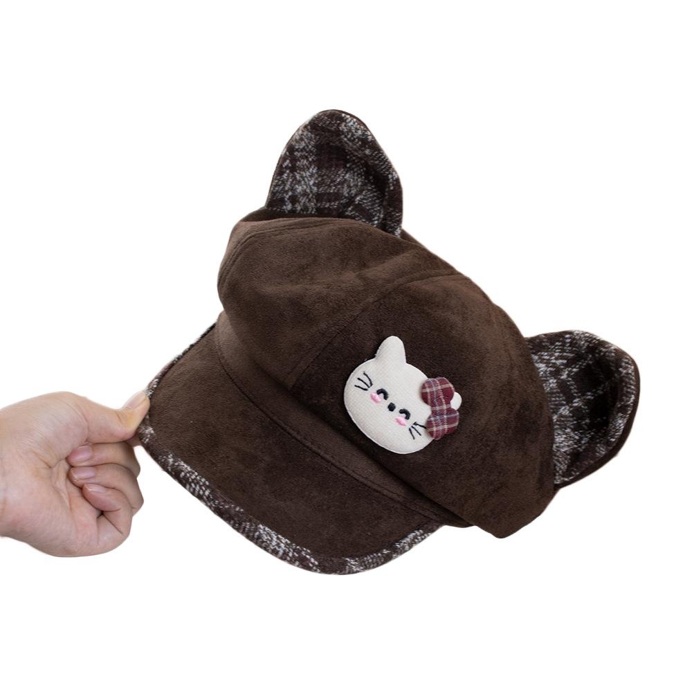 Cartoon plaid woolen octagonal hat female retro fashion versatile atmosphere show face small newsboy beret forward hat