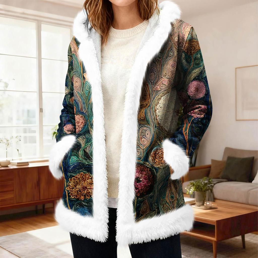 Cardigan con cappuccio in pile casual da donna con tasche Capospalla caldo