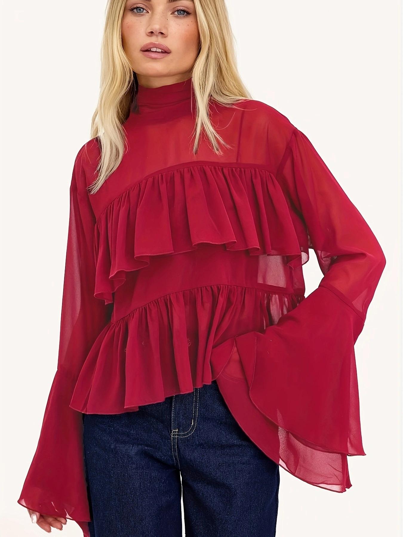 2025 summer new women s clothing, European and American style fashionable simple and versatile laminated decorative shirt S красный