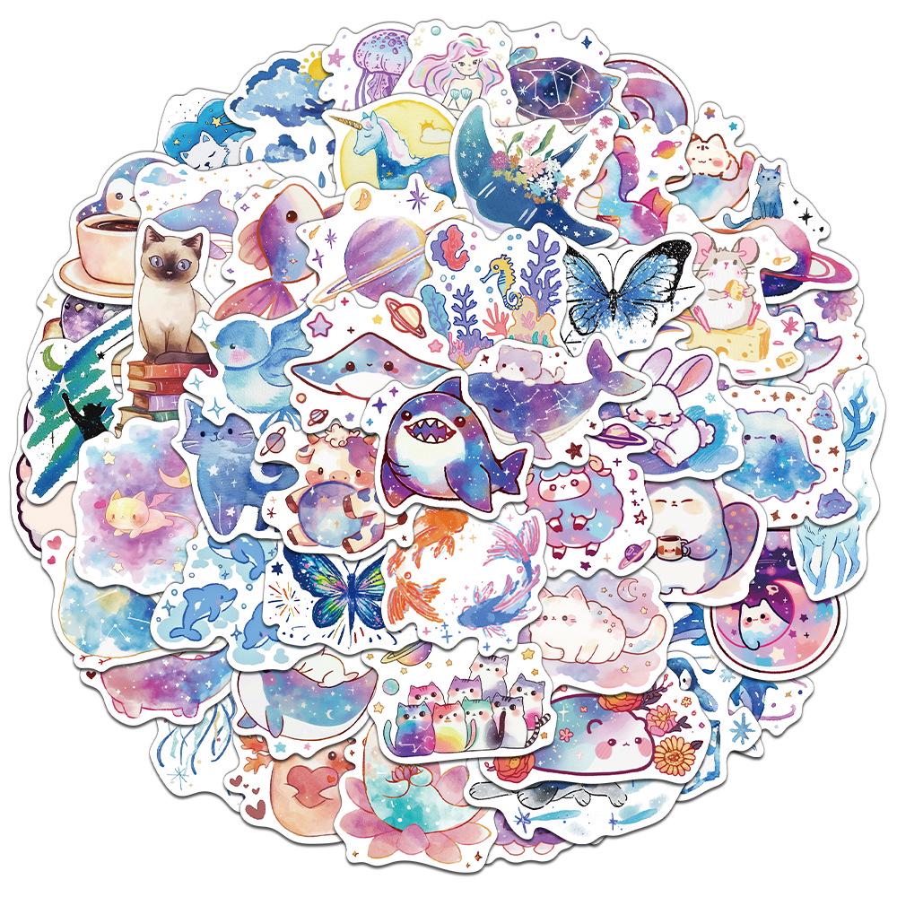 

Starry Sky Watercolor Cartoon Creature Stickers Set - 50 Sheets for Phone Cases & Notebooks No