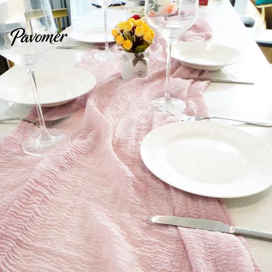 Heat Resistant Table Runner Wrinkled Cloth Decorative Tulle Tablecloth Wedding Reception Party Home Restaurant Decoration