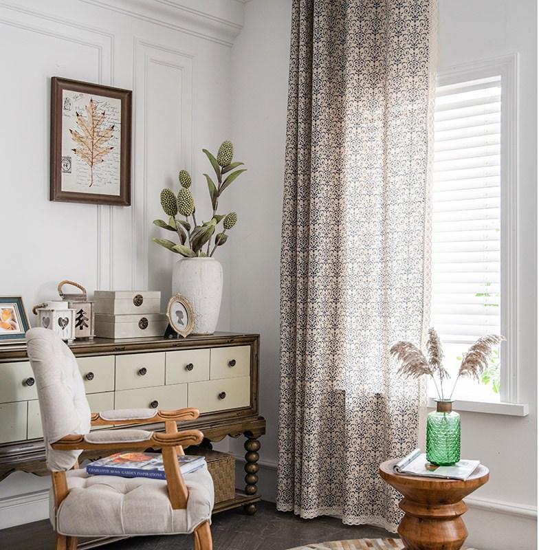 Cotton Linen American Country Retro with Sun Lace Tassel Curtain Easy Drape Window Curtains for Living Room Kitchen Valance