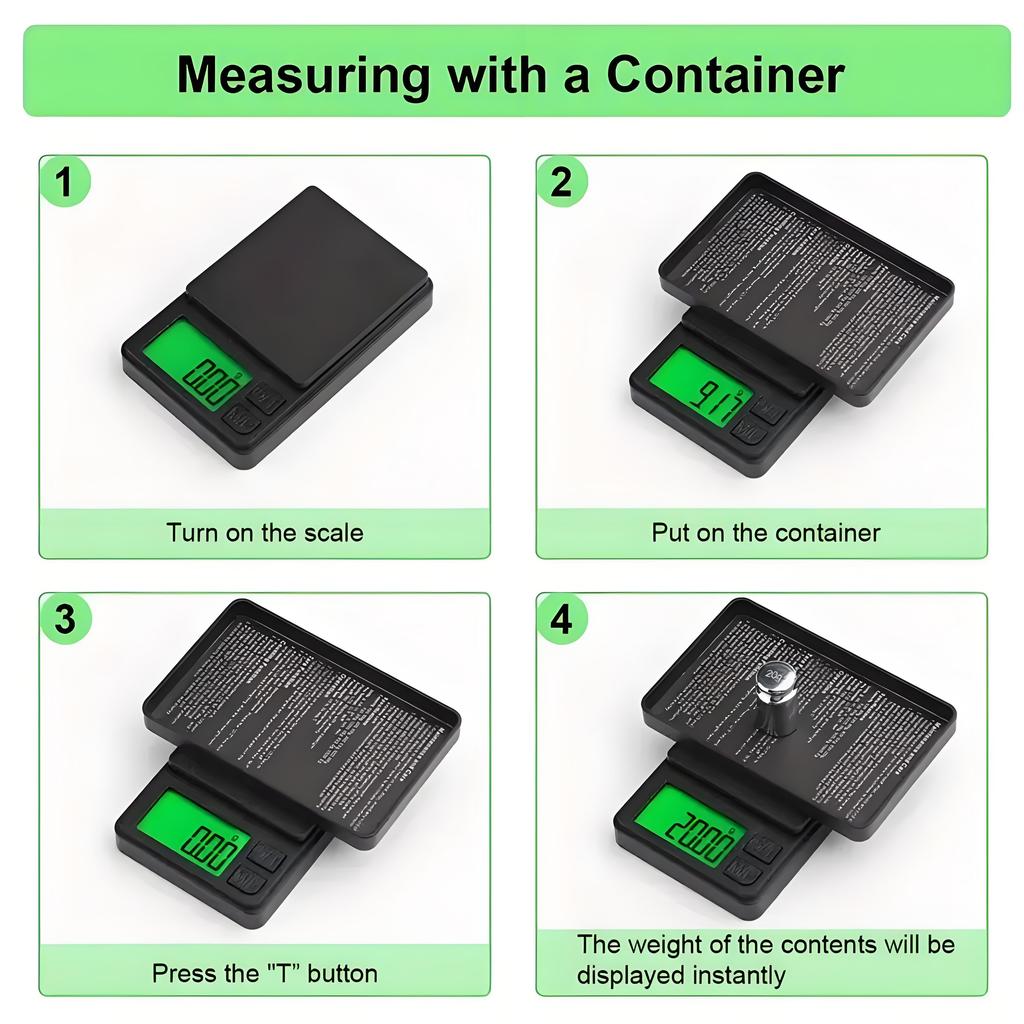 200/500/1000g 0.01g Mini Digitale Weegschaal Gram Eten Sieraden Ons/Grain Weegschaal Zakweegschaal Keuken Elektronische Weegschaal met Achtergrondverlichting
