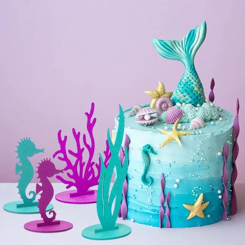 3-Piece Underwater Theme Party Decor Set - Mermaid Birthday Felt Table Centerpiece & Ocean Decorative Ornaments