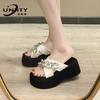 Rhinestone Chain Slippers Women's Outer Wear Summer New Small Cross Thick-bottomed Muffin One-word Cool Slippers