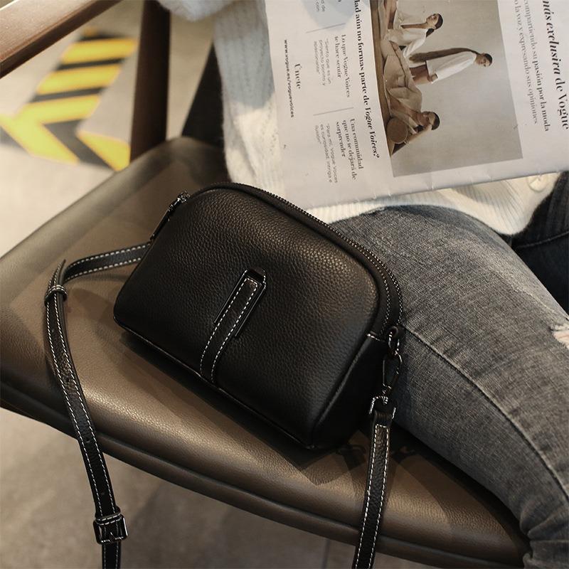 First Layer Cowhide Small Bag Women's New Mobile Phone Bag Trendy Messenger Bag Women's Casual Versatile Shoulder Bag
