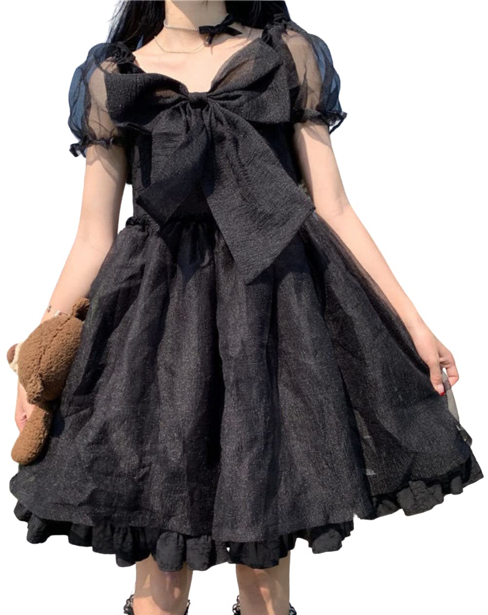 

Lady Lazy Lolita Gothic Lolita Короткое шифоновое платье с лентой Косплей Выше колена [Lady Lazy] (Л, Черный) чёрный