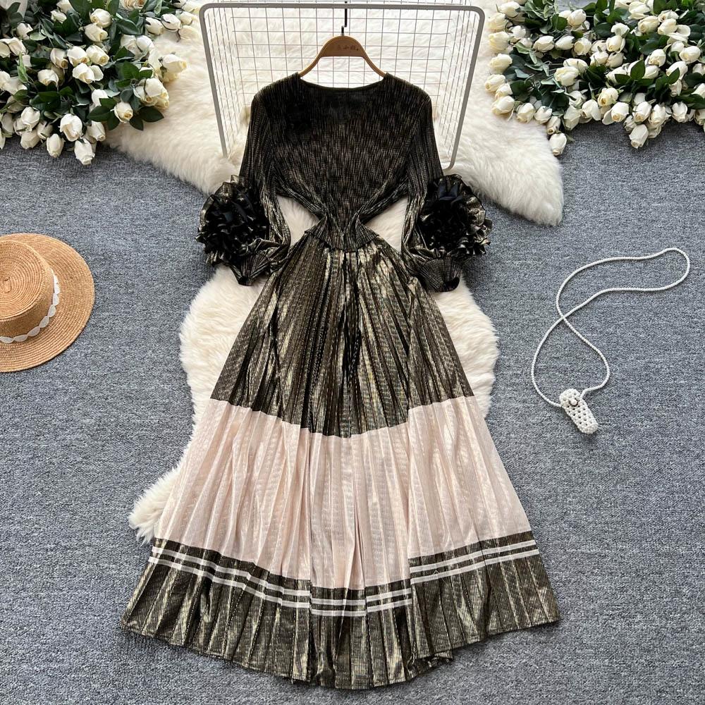 

Весна Осень Женские Роскошные Большого Размера Платья Макси С Плиссировкой, С 3D Цветами, Оверсайз, Свободного Кроя, Длинные, Для Вечеринки One Size чёрный