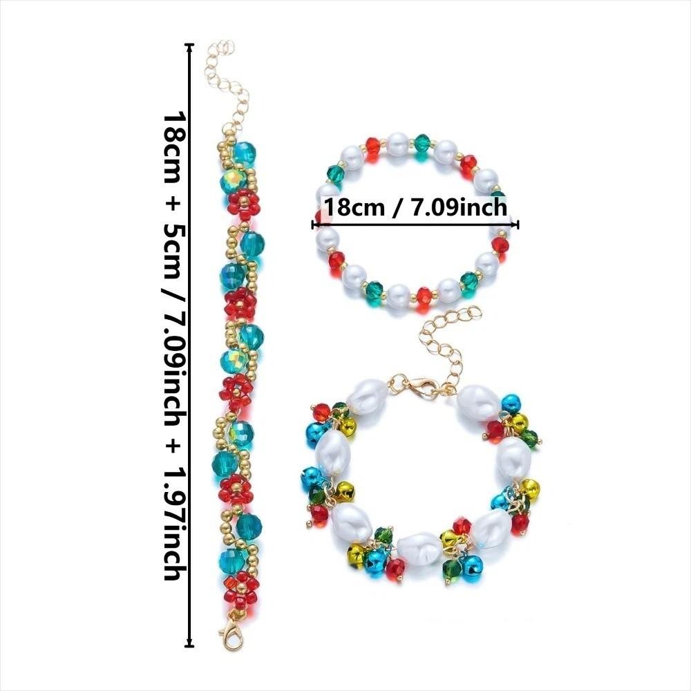 Layered Christmas Bracelet Set Red Green Stackable Bracelets Sweet Beaded Hand Chain  Holiday Party