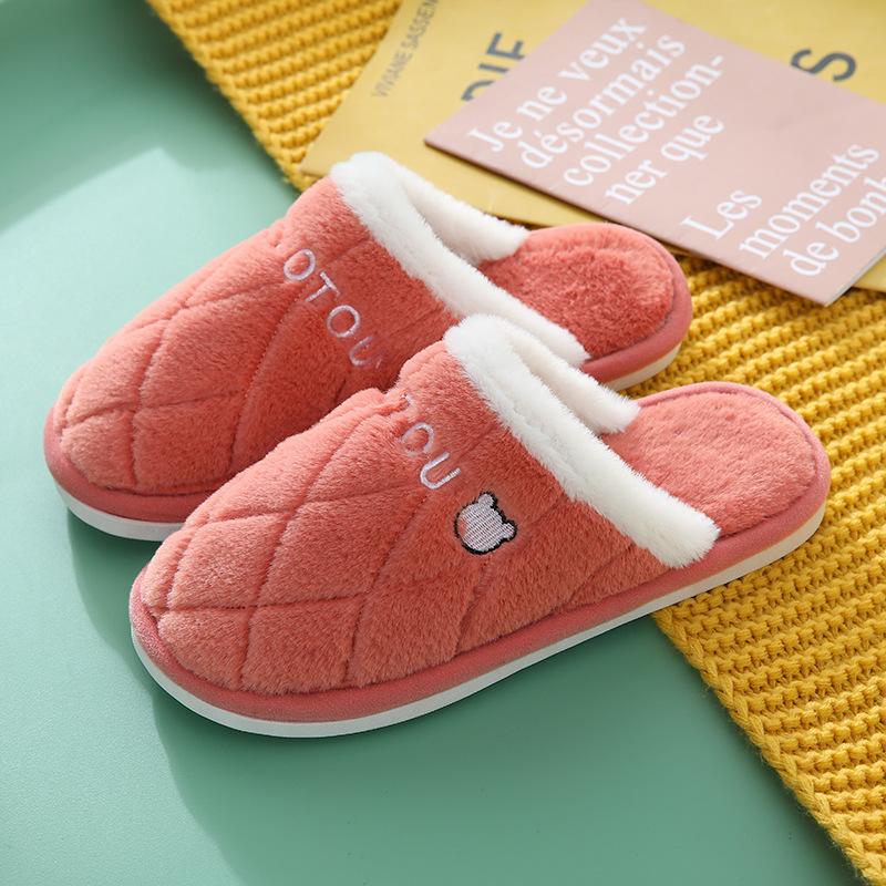 Cotton Slippers Men's Winter Home Indoor Home Home Warm Non-slip Wear-resistant Soft Bottom Couple Hair Slippers Women's Autumn and Winter