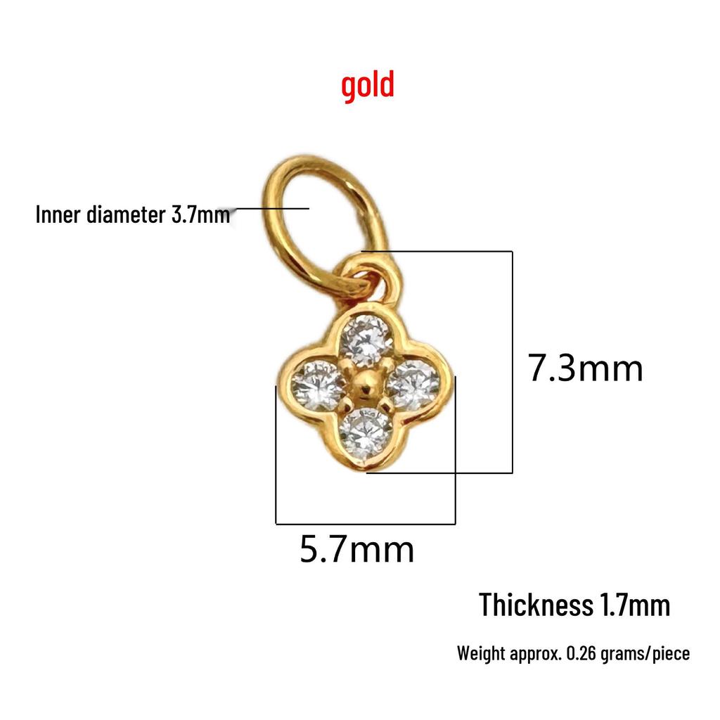 S999 Sterling Silver & 18K Gold Inlaid CZ Four-Leaf Clover Charm for DIY Bracelet/Necklace Beading & Weaving