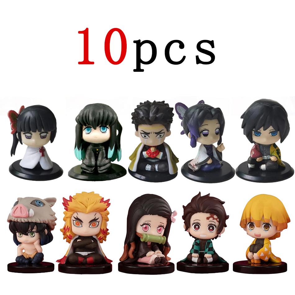 4-15pcs/set Demon Slayer Anime Figure Toy-Kimetsu No Yaiba Q Version Tanjiro Nidouzi Inosuke Zenizu PVD Figurine Model Doll Gift
