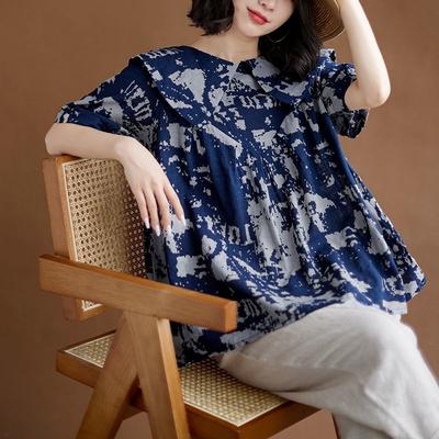 Large Size Loose Summer Women's Shirt T-shirt Literary and Fashionable Doll Shirt Top Fashion