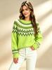 2026 Autumn and Winter Retro Fair Island Jacquard Crew Neck Sweater Women's Loose Lazy Soft Waxy Knitted Sweater Jumper