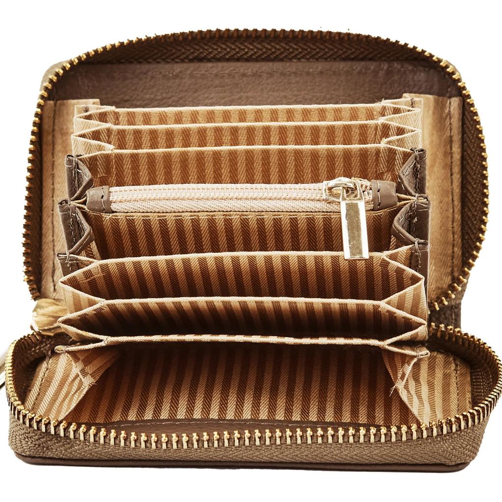 Wings Small Women' Genuine Leather Zippered Wallet Beige