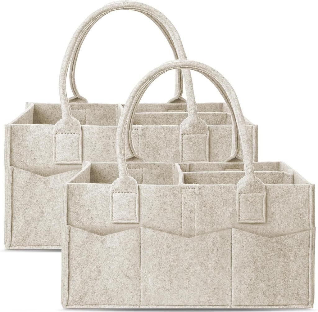 Baby Felt Storage Nursery Organizer Basket Infant Diaper Bag with Handle Caddy Changing Nappy Kids Storage Carrier Large Pocket