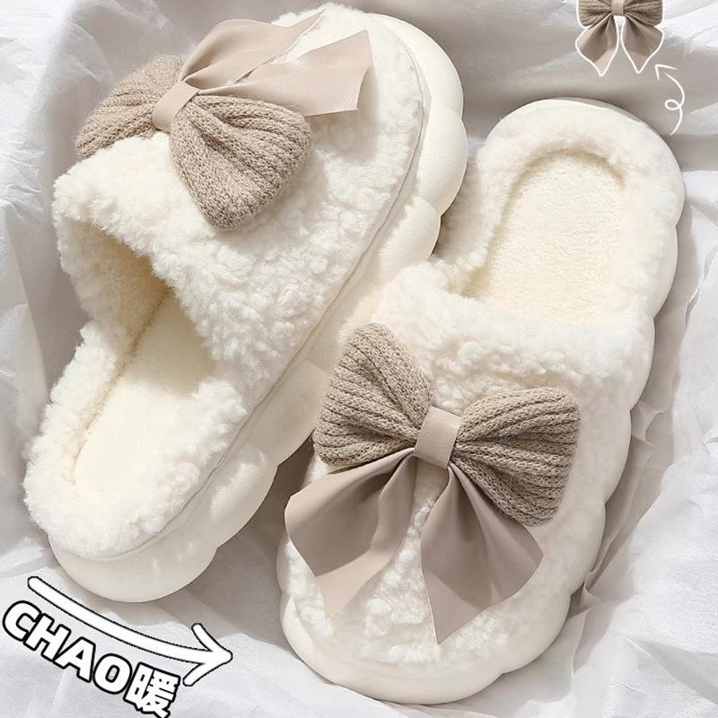 2025 New Autumn and Winter Cute Warm Indoor Home Thick Bottom Fluffy Slippers Butterfly Cotton Slippers
