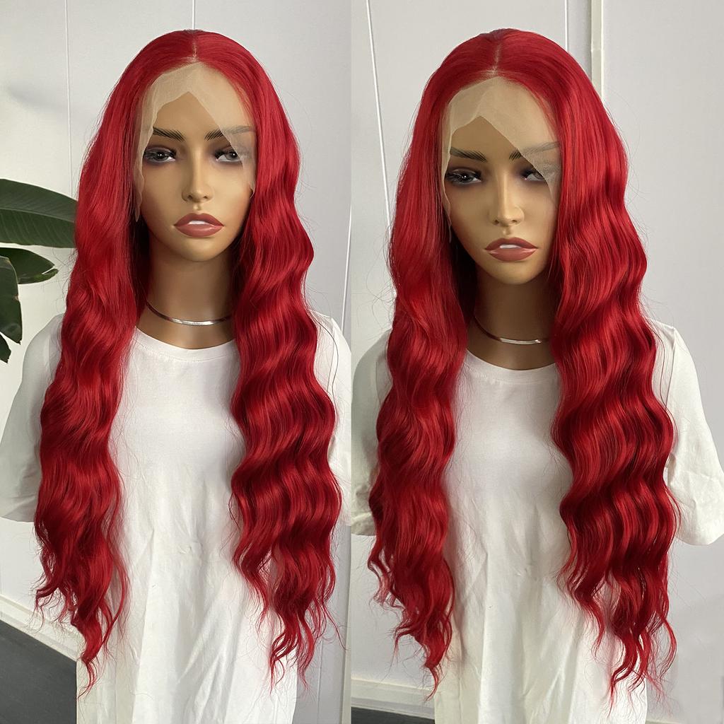 AIMEYA Platinum Blonde Lace Front Wig for Women Girls Long Body Wave Heat Resistant Synthetic Lace Wigs Daily Use Cosplay Party