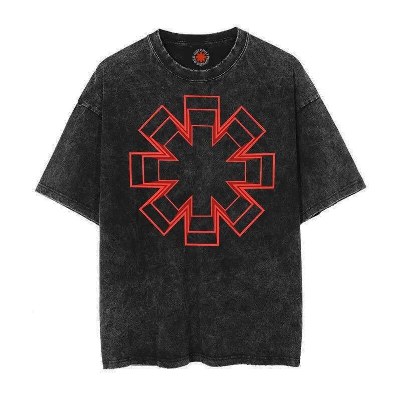 Modny Płukany Vintage Bawełniany T-shirt RED HOT CHILI PEPPERS Koszulka Męska Damska T Shirt Oversize Streetwear Krótki Rękaw