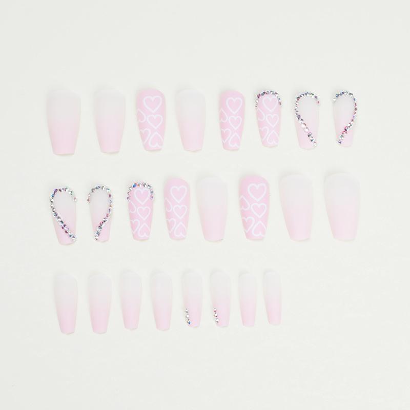 Pink love rhinestone wearing nail piece nail piece nail piece removable ultra-thin nail piece