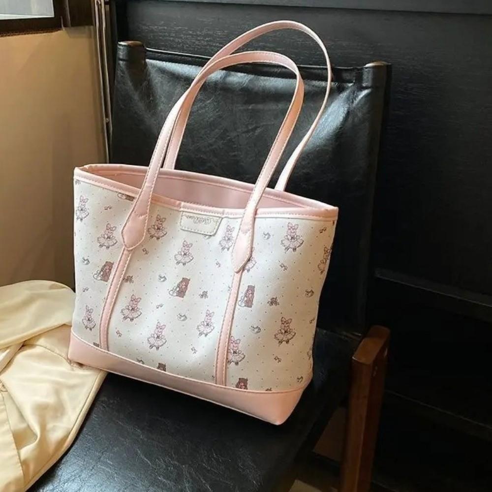 Cartoon Aesthetic Print Handbag PU Commuting Bag Kawaii Tote Bag  Casual Wear