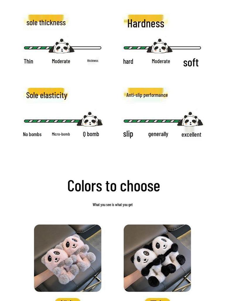 Children's Cartoon Panda Fluffy Slippers for Boys & Girls - Warm Cotton Home Shoes