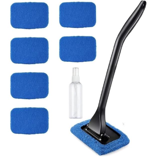 6PCS Windshield Cleaning Tool Car Window Cleaner With 5 Reusable And Washable Microfiber Pads And Extendable Handle Auto Ide Glass Wiper Kit Green
