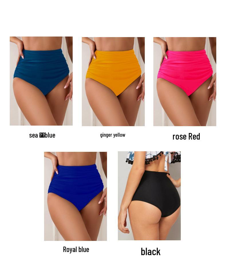 Women's High-Waisted Tummy-Control Slimming Bikini Bottoms with Quick-Dry Ruched Design in Multicolor