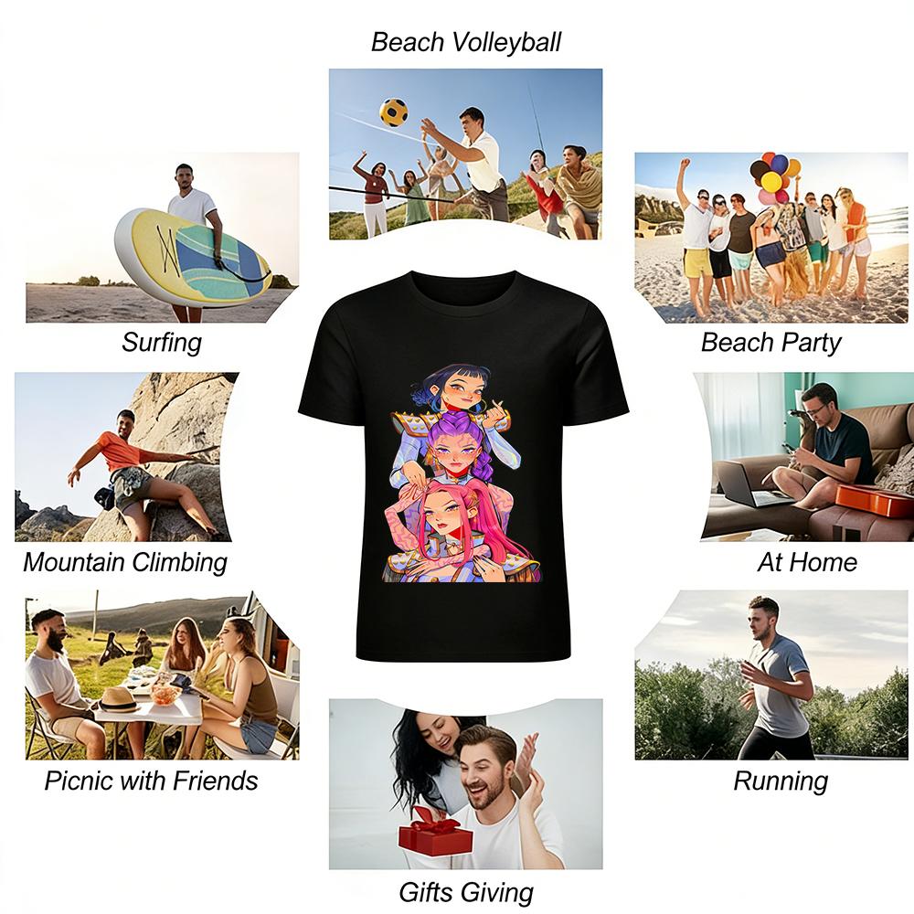Anime Girl Group Print Long Sleeve Top Trendy E-sports Style Loose Casual Unisex Tee Pure cotton T-shirt